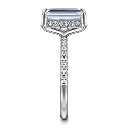 Suede - 14K White Gold Emerald Cut Hidden Halo Diamond Engagement Ring