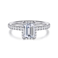 Suede - 14K White Gold Emerald Cut Hidden Halo Diamond Engagement Ring