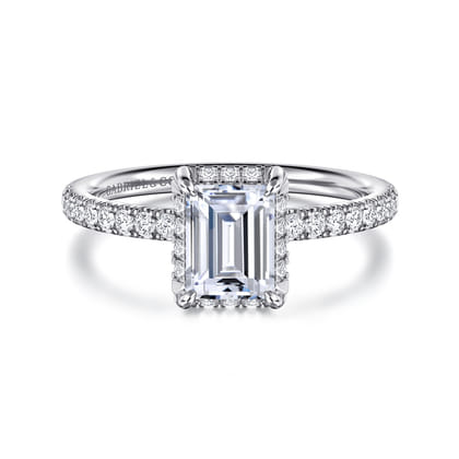 Suede - 14K White Gold Emerald Cut Hidden Halo Diamond Engagement Ring