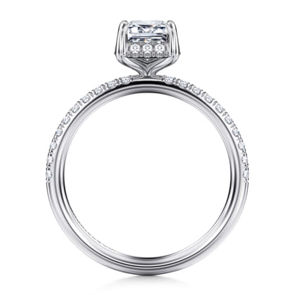 Suede - 14K White Gold Emerald Cut Hidden Halo Diamond Engagement Ring