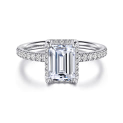 Suede - 14K White Gold Emerald Cut Hidden Halo Diamond Engagement Ring