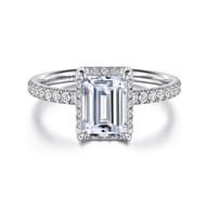 Suede - 14K White Gold Emerald Cut Hidden Halo Diamond Engagement Ring