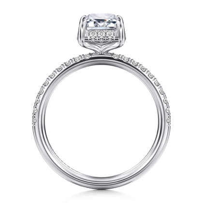 Suede - 14K White Gold Emerald Cut Hidden Halo Diamond Engagement Ring