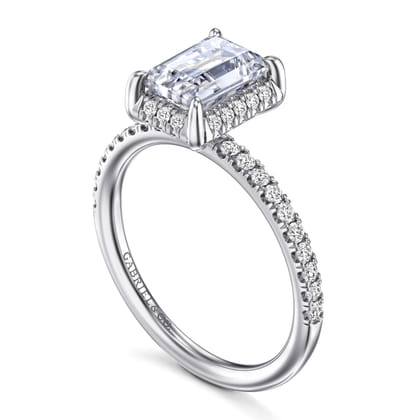 Suede - 14K White Gold Emerald Cut Hidden Halo Diamond Engagement Ring