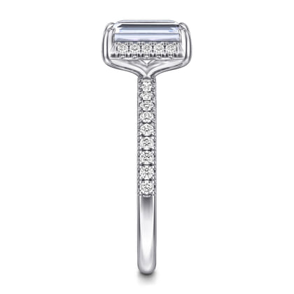 Suede - 14K White Gold Emerald Cut Hidden Halo Diamond Engagement Ring