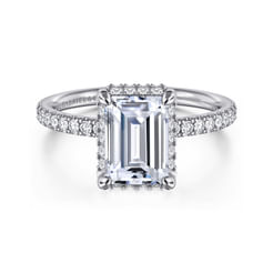14K White Gold Emerald Cut Hidden Halo Diamond Engagement Ring