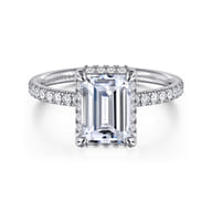 Suede - 14K White Gold Emerald Cut Hidden Halo Diamond Engagement Ring