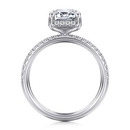 Suede - 14K White Gold Emerald Cut Hidden Halo Diamond Engagement Ring