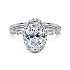 Suede - 14K White Gold Oval Hidden Halo Diamond Engagement Ring