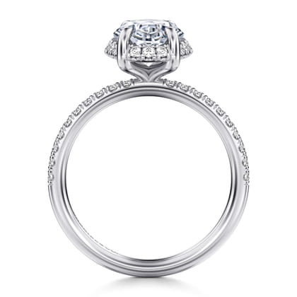 Suede - 14K White Gold Oval Hidden Halo Diamond Engagement Ring