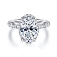 Suede - 14K White Gold Oval Hidden Halo Diamond Engagement Ring