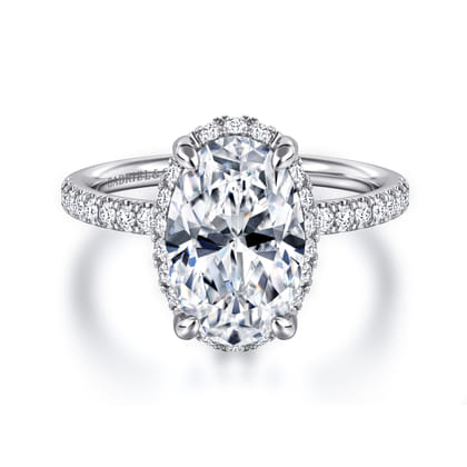 Suede - 14K White Gold Oval Hidden Halo Diamond Engagement Ring