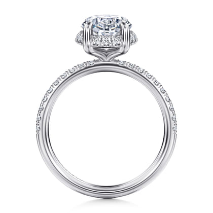 Suede - 14K White Gold Oval Hidden Halo Diamond Engagement Ring