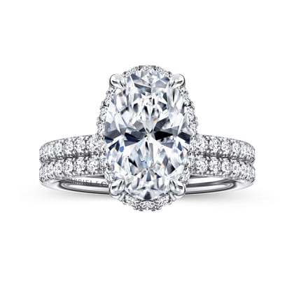 Suede - 14K White Gold Oval Hidden Halo Diamond Engagement Ring