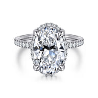 Suede - 14K White Gold Oval Hidden Halo Diamond Engagement Ring