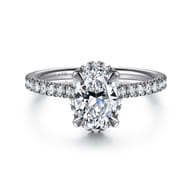 Suede - 14K White Gold Oval Hidden Halo Diamond Engagement Ring