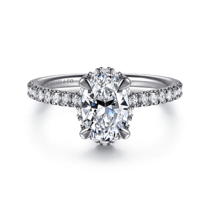 Suede - 14K White Gold Oval Hidden Halo Diamond Engagement Ring