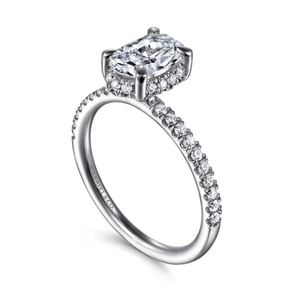 Suede - 14K White Gold Oval Hidden Halo Diamond Engagement Ring