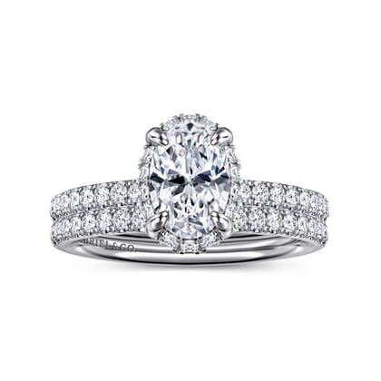 Suede - 14K White Gold Oval Hidden Halo Diamond Engagement Ring