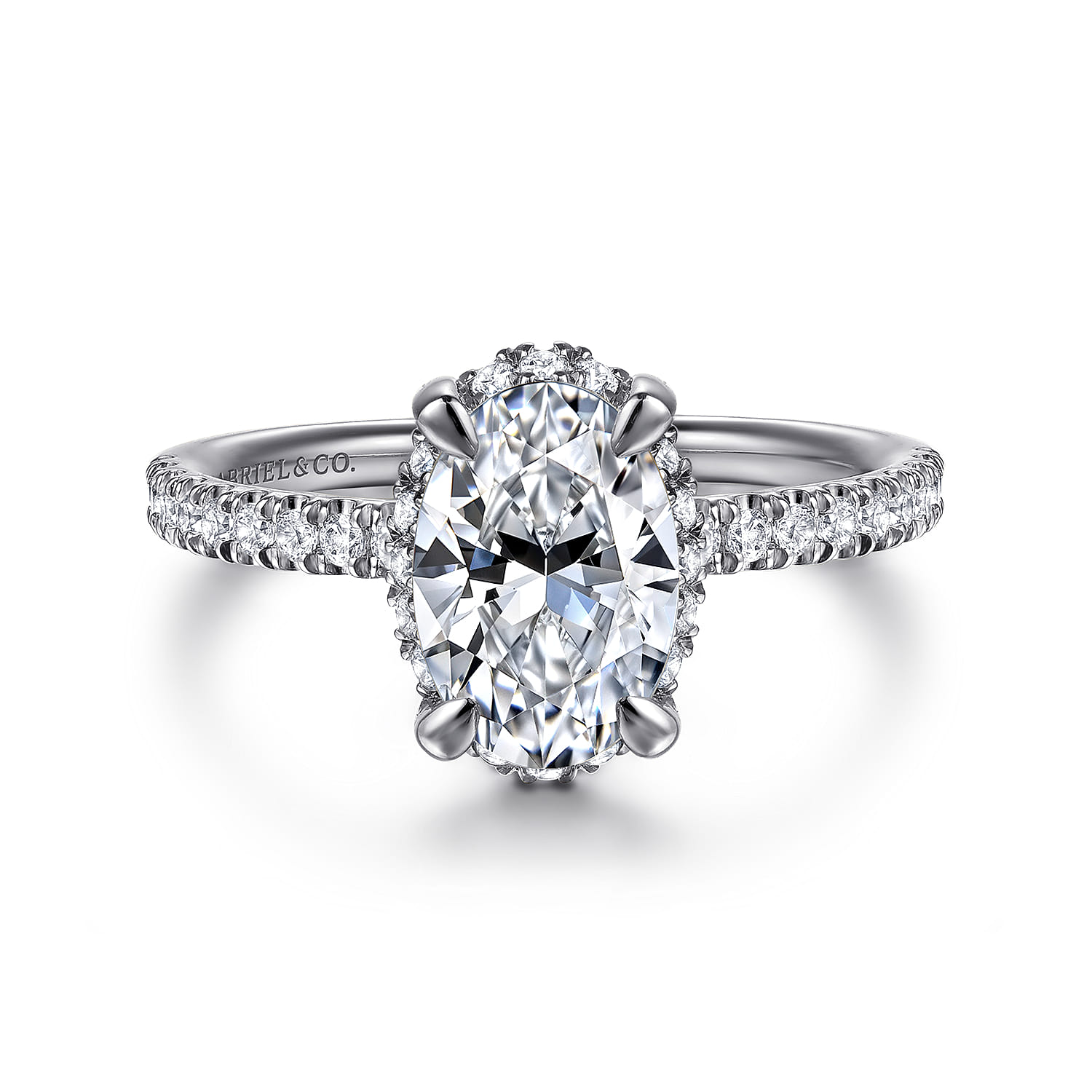 Suede - 14K White Gold Oval Hidden Halo Diamond Engagement Ring
