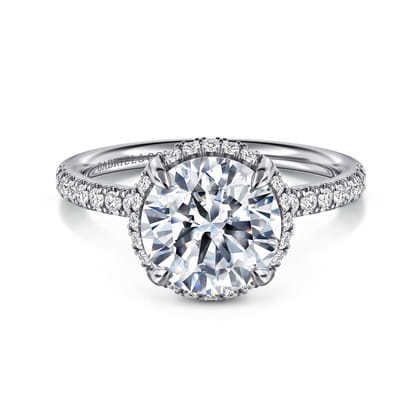 Suede - 14K White Gold Round Hidden Halo Diamond Engagement Ring