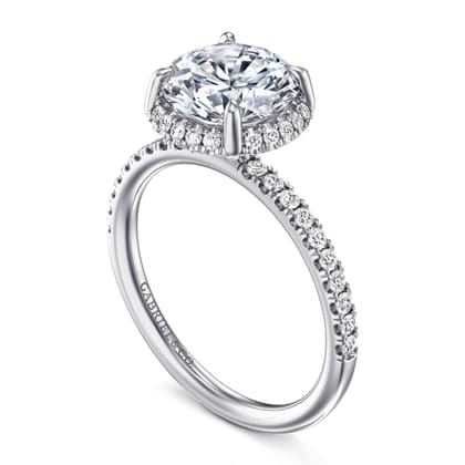 Suede - 14K White Gold Round Hidden Halo Diamond Engagement Ring