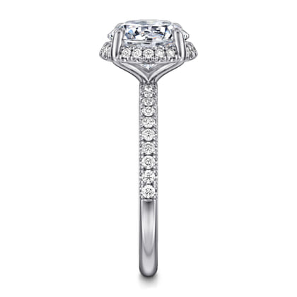 Suede - 14K White Gold Round Hidden Halo Diamond Engagement Ring