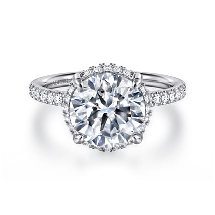 Suede - 14K White Gold Round Hidden Halo Diamond Engagement Ring
