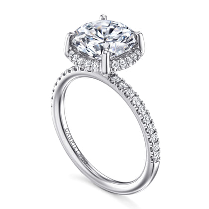 Suede - 14K White Gold Round Hidden Halo Diamond Engagement Ring