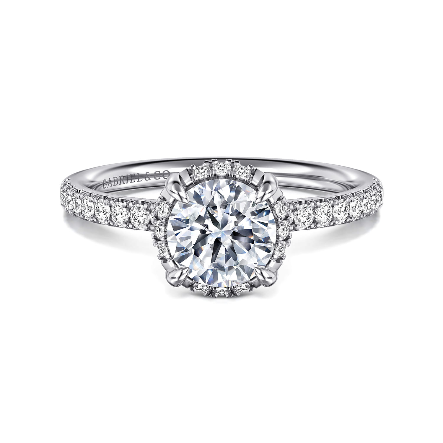 Suede - 14K White Gold Round Hidden Halo Diamond Engagement Ring