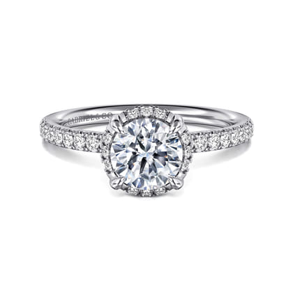Suede - 14K White Gold Round Hidden Halo Diamond Engagement Ring