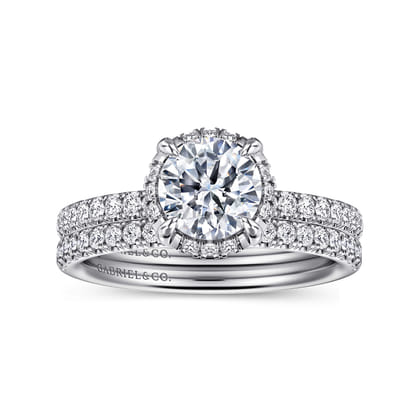 Suede - 14K White Gold Round Hidden Halo Diamond Engagement Ring