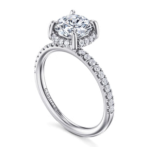 Suede - 14K White Gold Round Hidden Halo Diamond Engagement Ring