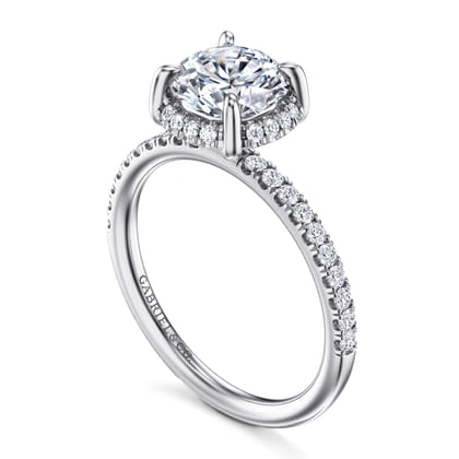 Suede - 14K White Gold Round Hidden Halo Diamond Engagement Ring