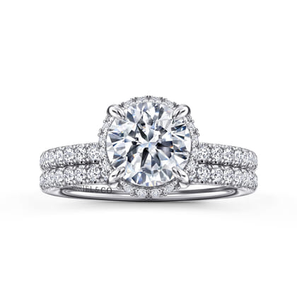 Suede - 14K White Gold Round Hidden Halo Diamond Engagement Ring
