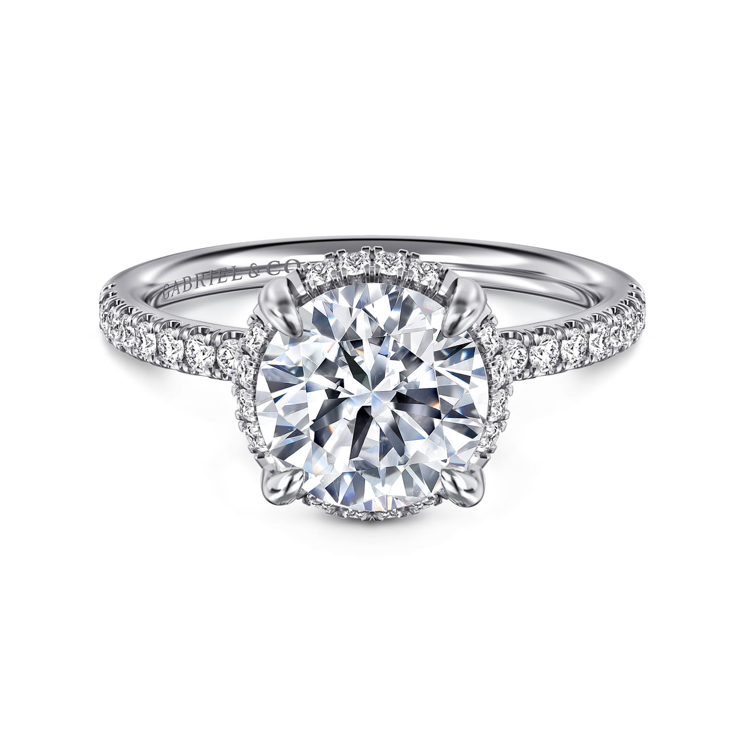 Suede - 14K White Gold Round Hidden Halo Diamond Engagement Ring