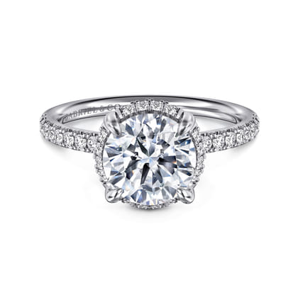 Suede - 14K White Gold Round Hidden Halo Diamond Engagement Ring