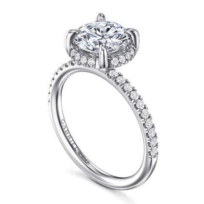 Suede - 14K White Gold Round Hidden Halo Diamond Engagement Ring