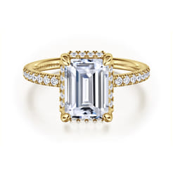 Suede - 14K Yellow Gold Emerald Cut Hidden Halo Diamond Engagement Ring