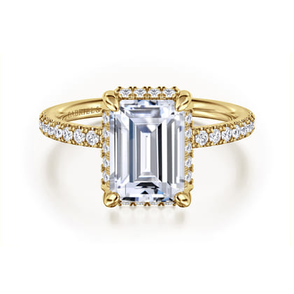 Suede - 14K Yellow Gold Emerald Cut Hidden Halo Diamond Engagement Ring