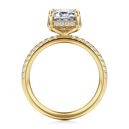 Suede - 14K Yellow Gold Emerald Cut Hidden Halo Diamond Engagement Ring