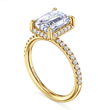 Suede - 14K Yellow Gold Emerald Cut Hidden Halo Diamond Engagement Ring