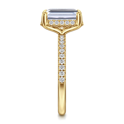 Suede - 14K Yellow Gold Emerald Cut Hidden Halo Diamond Engagement Ring