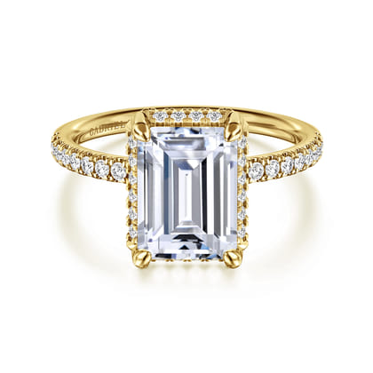 Suede - 14K Yellow Gold Emerald Cut Hidden Halo Diamond Engagement Ring