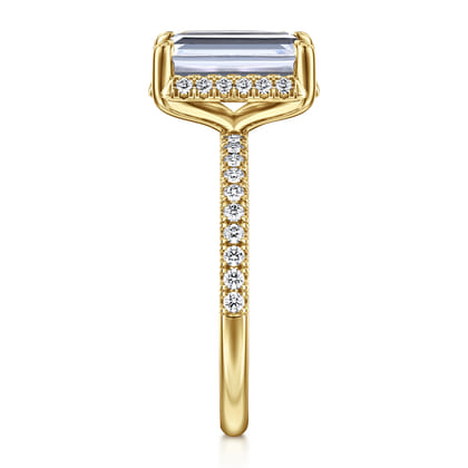 Suede - 14K Yellow Gold Emerald Cut Hidden Halo Diamond Engagement Ring