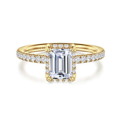 Suede - 14K Yellow Gold Emerald Cut Hidden Halo Diamond Engagement Ring