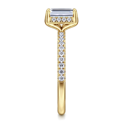 Suede - 14K Yellow Gold Emerald Cut Hidden Halo Diamond Engagement Ring