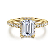 Suede - 14K Yellow Gold Emerald Cut Hidden Halo Diamond Engagement Ring
