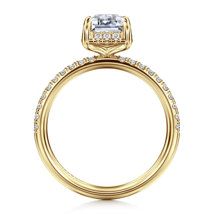 Suede - 14K Yellow Gold Emerald Cut Hidden Halo Diamond Engagement Ring