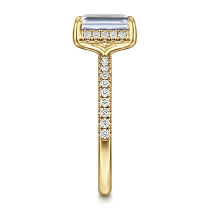 Suede - 14K Yellow Gold Emerald Cut Hidden Halo Diamond Engagement Ring